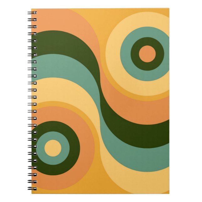 Vintage Abstract Wavy Colourful Rainbow Squares Notebook (Front)