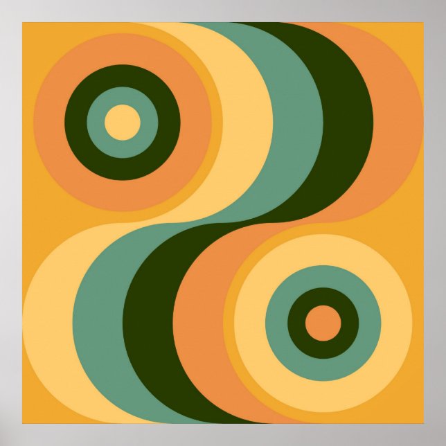 Vintage Abstract Wavy Colourful Rainbow Squares Poster (Front)