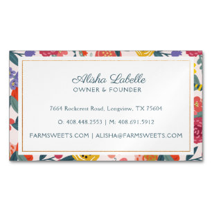 Vintage Abstract Wildflower Foliage & Bees Pattern Magnetic Business Card