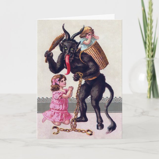 Vintage Abusive Krampus Christmas Card (Front)
