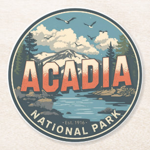 Vintage Acadia National park outdoor nature gifts Round Paper Coaster