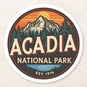Vintage Acadia National park outdoor nature gifts Round Paper Coaster