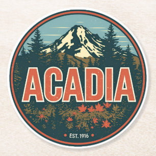 Vintage Acadia National park outdoor nature gifts Round Paper Coaster