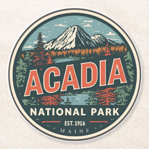 Vintage Acadia National park outdoor nature gifts Round Paper Coaster