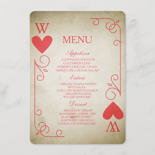 Vintage Ace of Hearts Wedding Menu (Front)