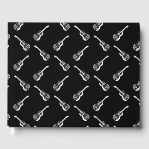 Vintage Acoustic Guitars Print Art Pattern Black Guest Book