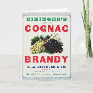 Vintage Ad For Bininger's Cognac Brandy. Card