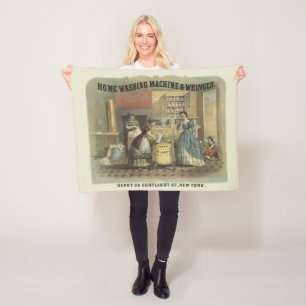 Vintage Ad For Home Washing Machine And Wringer. Fleece Blanket