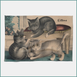 Vintage Adorable Kittens Lithograph Kitchen Towel