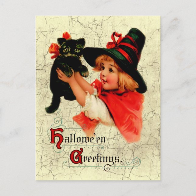 Vintage Adorable Little Witch Postcard (Front)