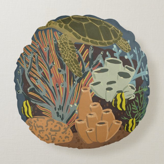 Vintage Adquarium Round Pillow (Front)