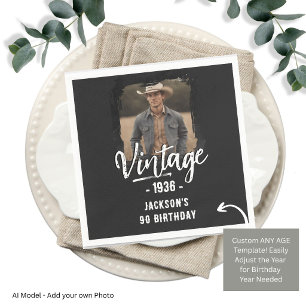 Vintage Adult Birthday Party Retro Any Age Photo Napkin