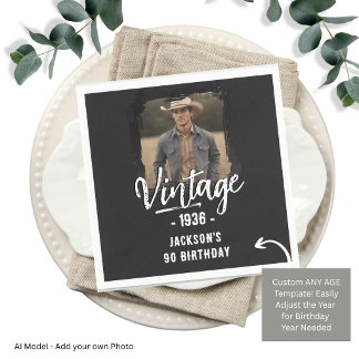 Vintage Adult Birthday Party Retro Any Age Photo Napkin