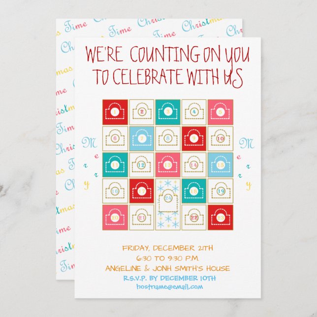 Vintage Advent Calendar Personalize Invitation (Front/Back)