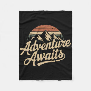 Vintage Adventure Awaits Outdoor Mountains Nature  Fleece Blanket