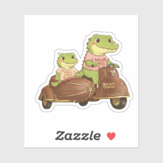 Vintage Adventure Crocodiles on Scooter Sticker