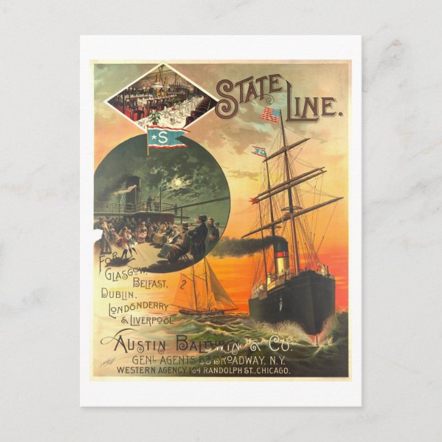Vintage Advertisement for State Line Ship Postcard (Front)