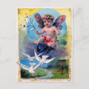 Vintage Advertising Litho - Cherub & Doves Postcard