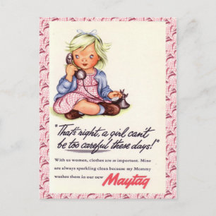 Vintage advertising, Maytag, little girl telephone Postcard
