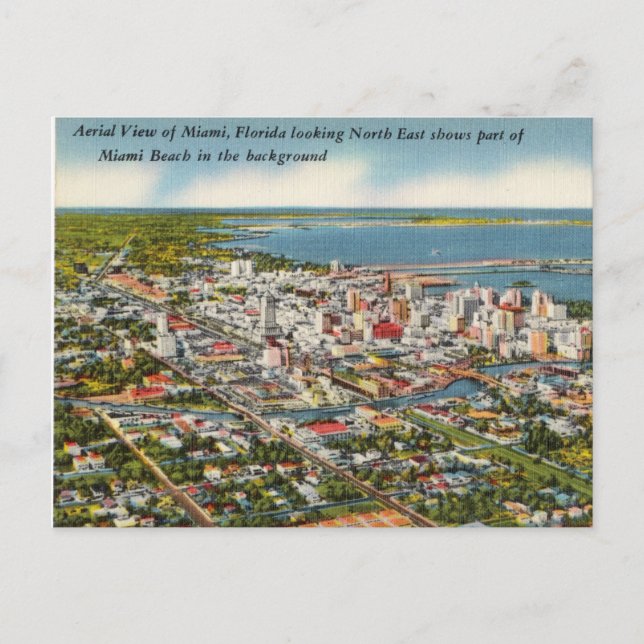 Vintage Aerial View of Miami, Florida Postcard (Front)