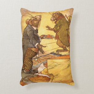 Vintage Aesop's Fable, Country Mouse, City Mouse Accent Pillow