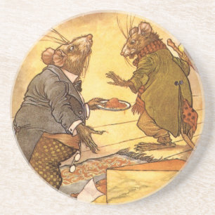 Vintage Aesop's Fable, Country Mouse, City Mouse Coaster