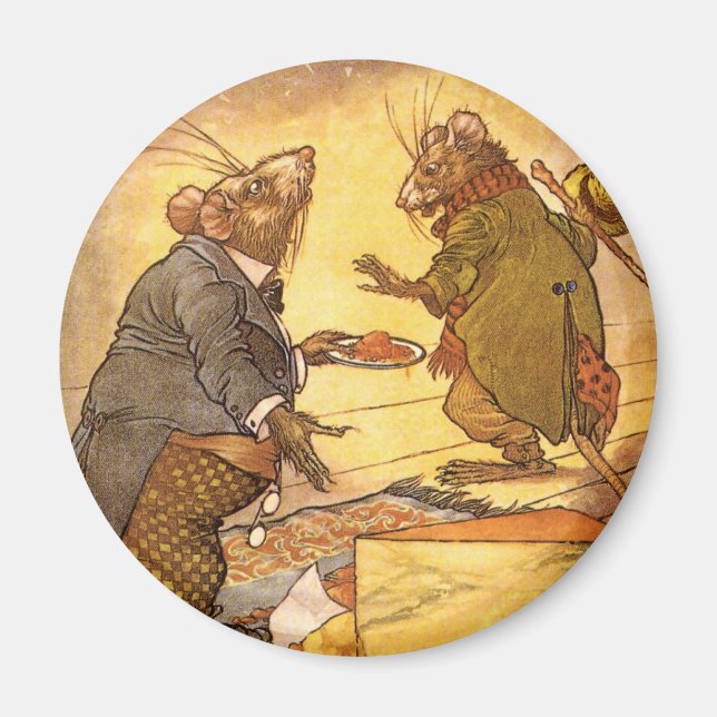 Vintage Aesop's Fable, Country Mouse, City Mouse Magnet (Front)