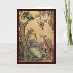 Vintage Aesop's Fables, Fox, Rooster and the Dog Card