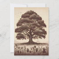 Vintage Aesthetic Oak Tree Line Drawing