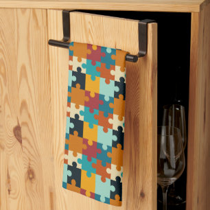 Vintage Aesthetic Puzzle Pieces Pattern Kitchen Towel