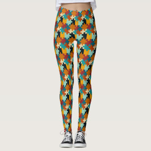 Vintage Aesthetic Puzzle Pieces Pattern Leggings