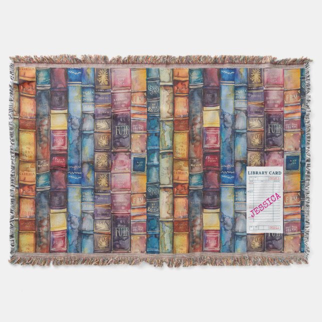 Vintage Aesthetic Stacked Books Throw Blanket (Front)