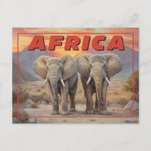 Vintage Africa Elephants - Retro Wildlife Postcard