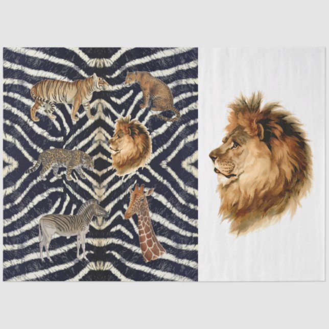 Vintage Africa Map Lion Botanical Decoupage Tissue Paper (Front)