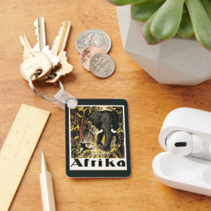 Vintage Africa Travel Poster, African Elephant Keychain