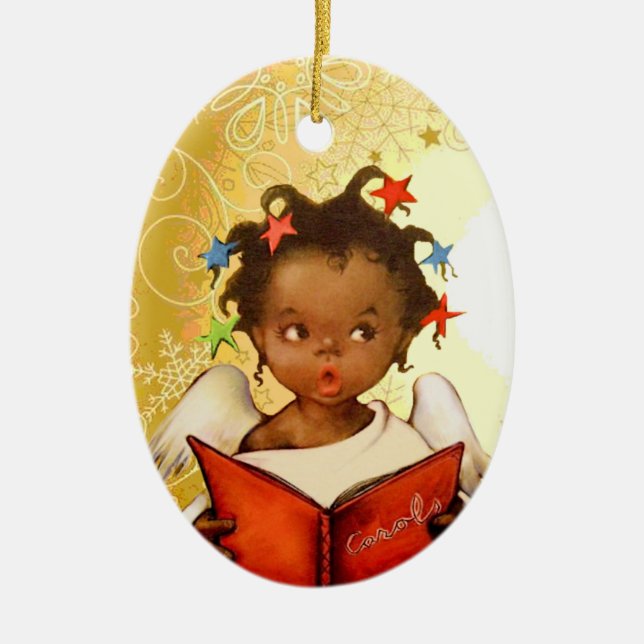 Vintage African American Angel Christmas Ornament (Front)