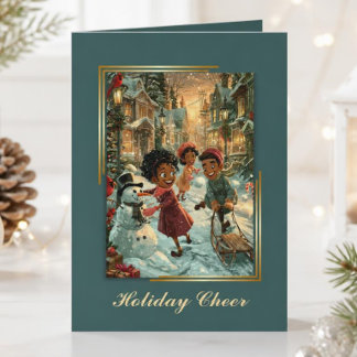 Vintage African American Children Playing in Snow Holiday Card