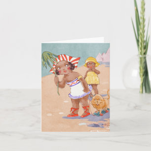 Vintage African American Girls on Beach Note Card