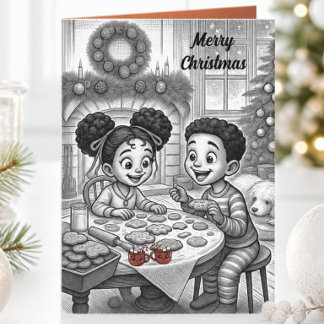 Vintage African American Kids Christmas Cookies Holiday Card