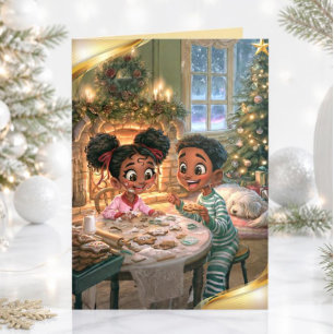 Vintage African American Kids Christmas Cookies Holiday Card