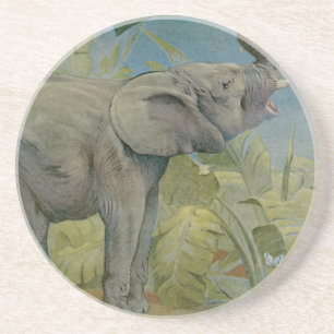 Vintage African Elephant in the Jungle, EJ Detmold Coaster