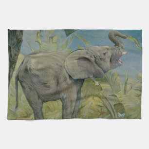 Vintage African Elephant in the Jungle, EJ Detmold Kitchen Towel