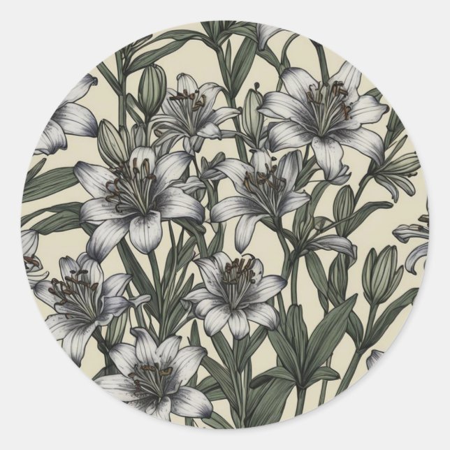 Vintage African Lily Flowers Classic Round Sticker (Front)