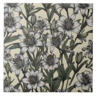 Vintage African Lily Flowers Tile