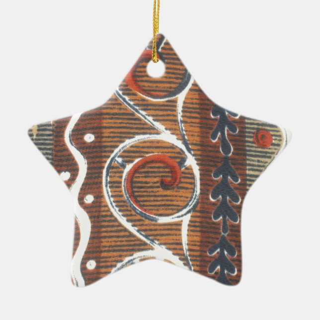 Vintage African Motif Art Print Ceramic Ornament (Front)