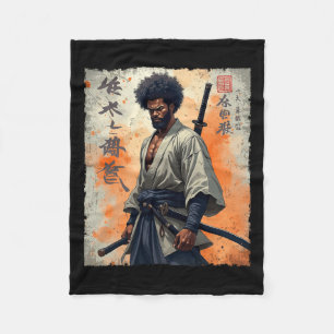 Vintage African Samurai Afro American Bushido Warr Fleece Blanket