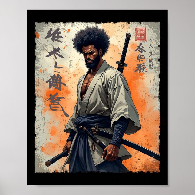 Vintage African Samurai Afro American Bushido Warr Poster (Front)