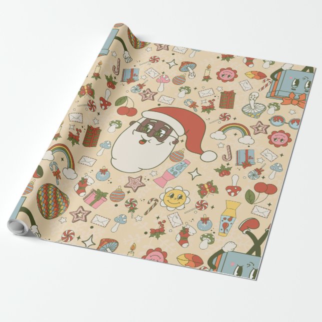 vintage african santa hippie groovy christmas wrapping paper (Unrolled)