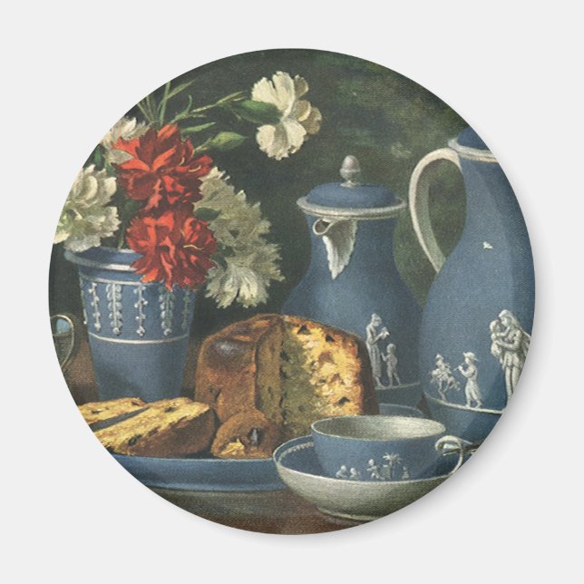 Vintage Afternoon Coffee, Cake, Tea and Flowers Magnet (Front)