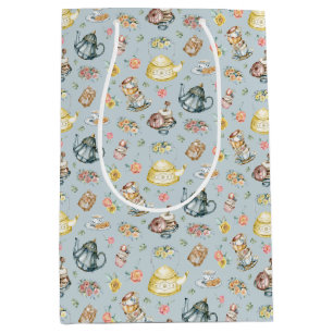 Vintage Afternoon Tea & Roses Pattern on Blue Medium Gift Bag